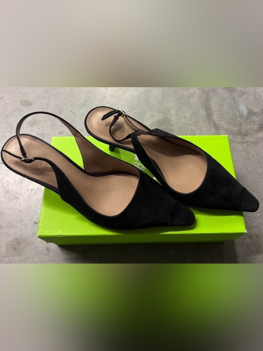 Sam Edelman Black Suede Slingback Pointed Toe Kitten Heels